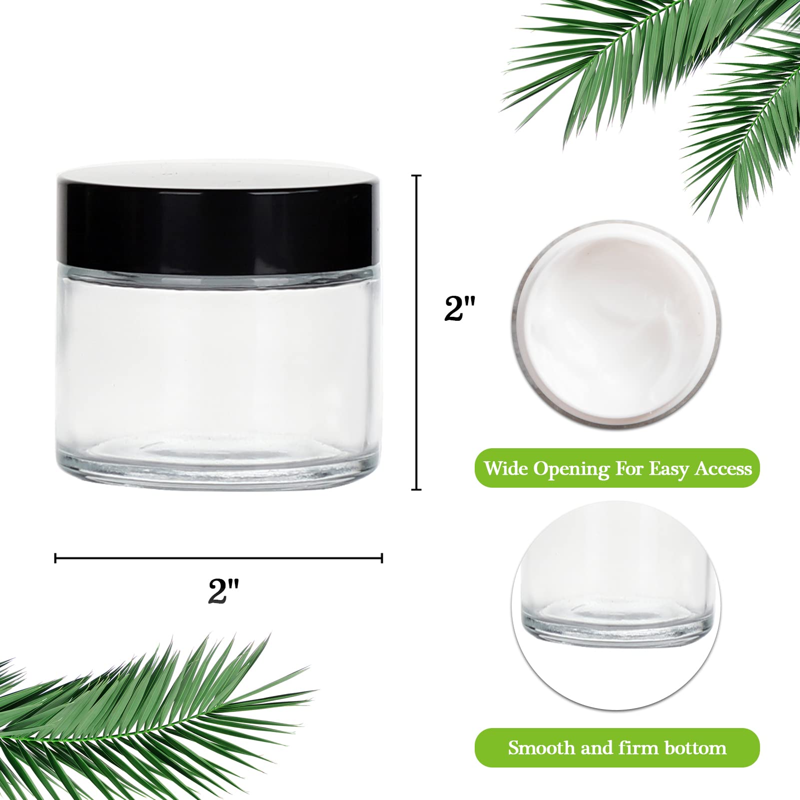 40 Pack 2oz Clear Glass Jars with Black Lids - Airtight Round Cosmetic Containers for Storing Lotions, Creams, Powders & Ointments | Perfect for DIY Beauty Products, Travel Toiletries & Home Organization