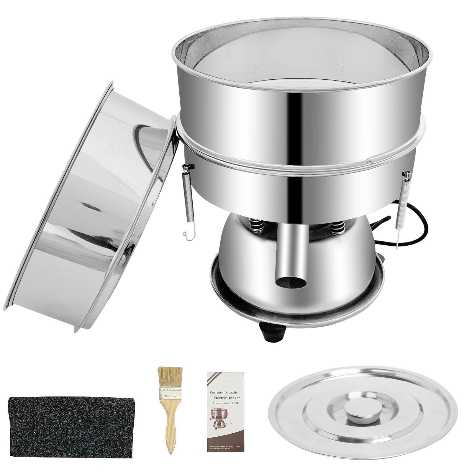 Automatic 40+60 Mesh Powder Sifter Machine - 110V Stainless Steel Sieve Shaker with 2 Screens for Filtering Flour, Particles & Liquids | Perfect for Baking, Pharmaceuticals & Lab Use
