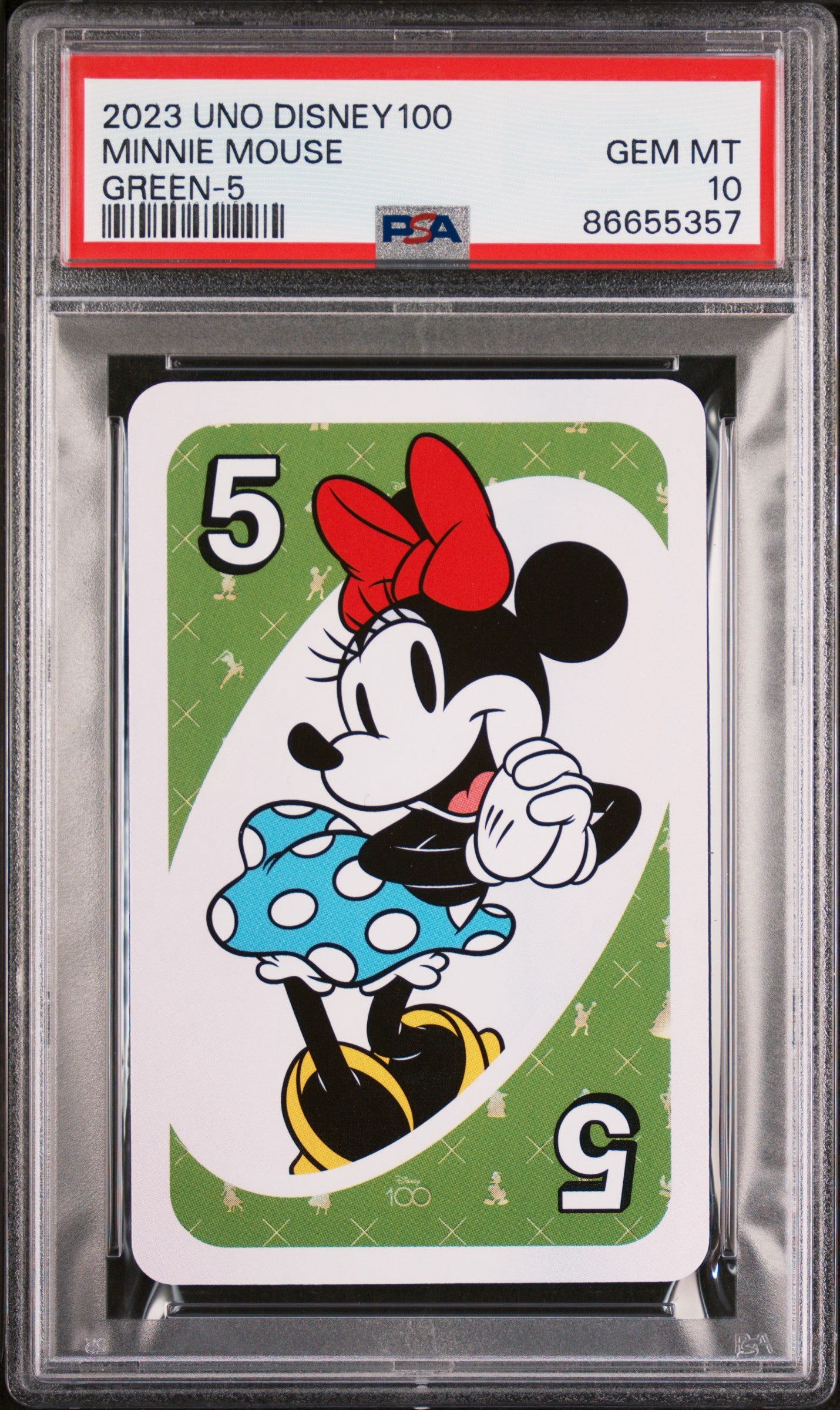 2023 UNO Disney 100th Anniversary Minnie Mouse Green Card PSA 10 Graded - Collectible Trading Card Game for Disney Fans & Card Collectors - Perfect for Gifts, Display, and Game Nights