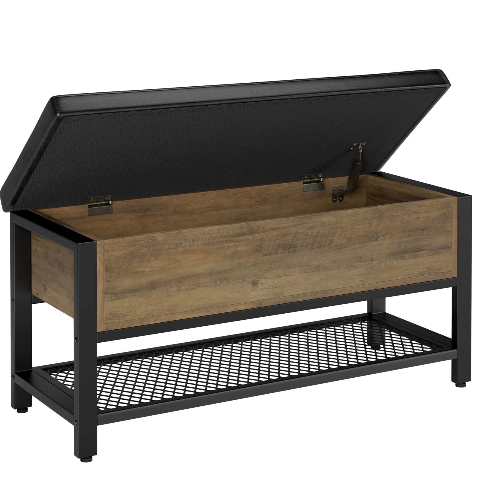 HOSTACK Storage Bench with Flip-Open Lid - Rustic Brown Entryway Shoe Bench, Bedroom Ottoman with Storage Shelf & Padded Seat - Perfect for Hallway, Living Room & Bed End Organization
