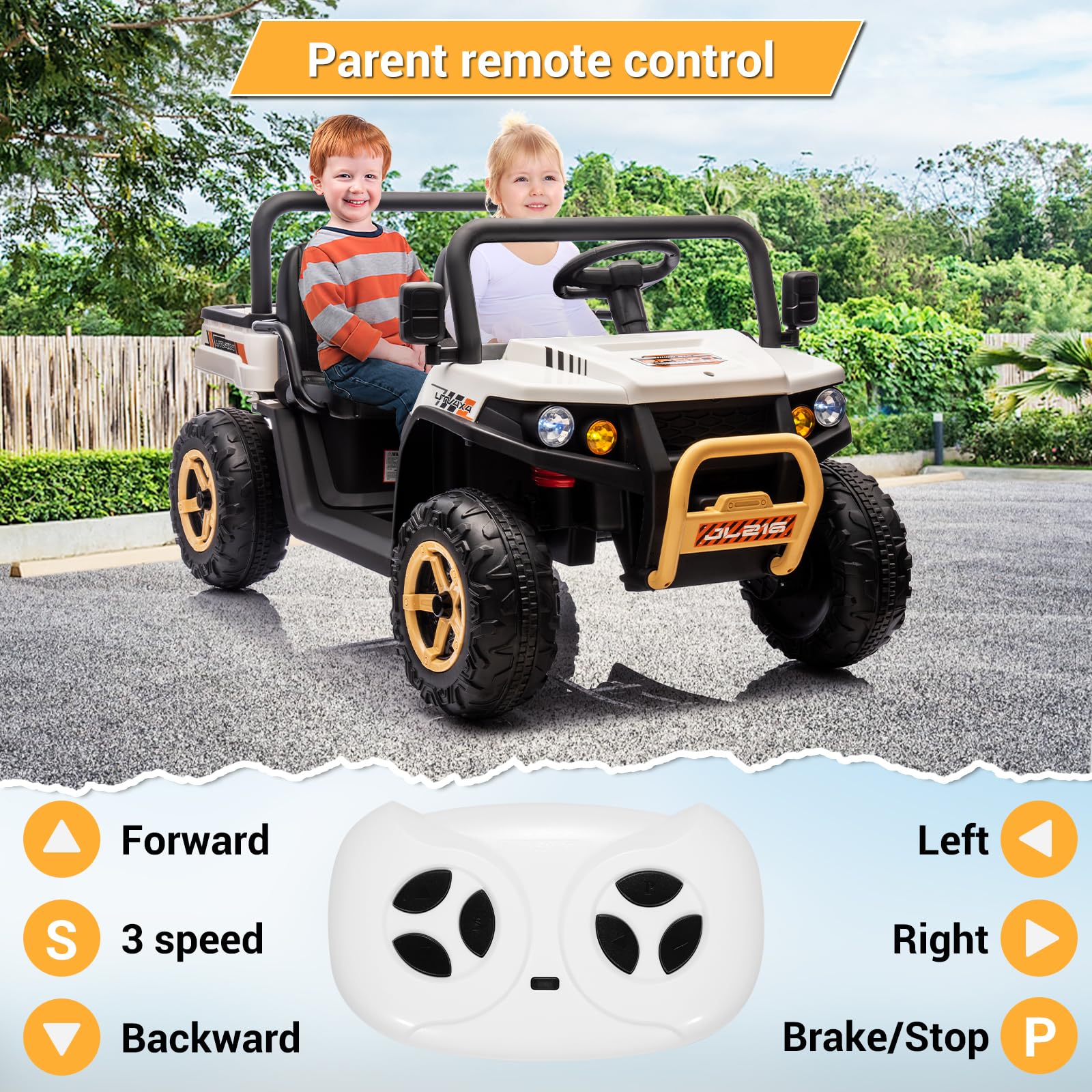 GARVEE 24V Kids Electric Ride On Dump Truck - 6X6 2 Seater Remote Control UTV Battery Powered 6 Wheeler for Boys & Girls Ages 3+ | Outdoor Play, Backyard Fun, Birthday Gift (White)