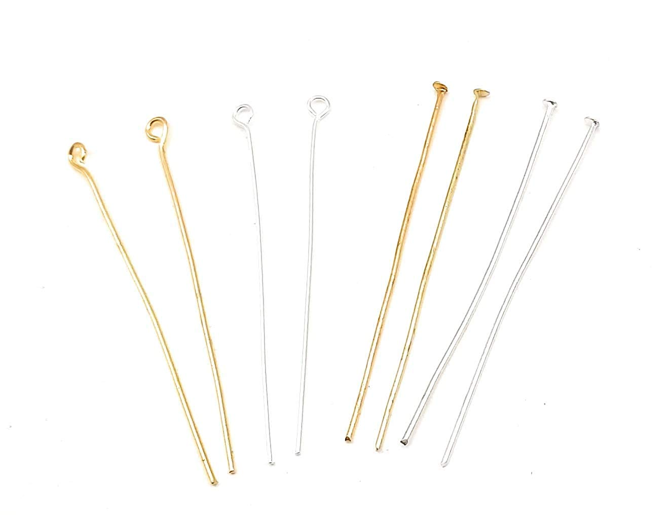 Golden & Silver Head Pins & Eye Pins 400 Pcs (50x0.8mm) - DIY Jewelry Making Supplies for Necklaces, Earrings, Bracelets & Craft Projects - Perfect for Beading, Wire Wrapping & Handmade Jewelry Design