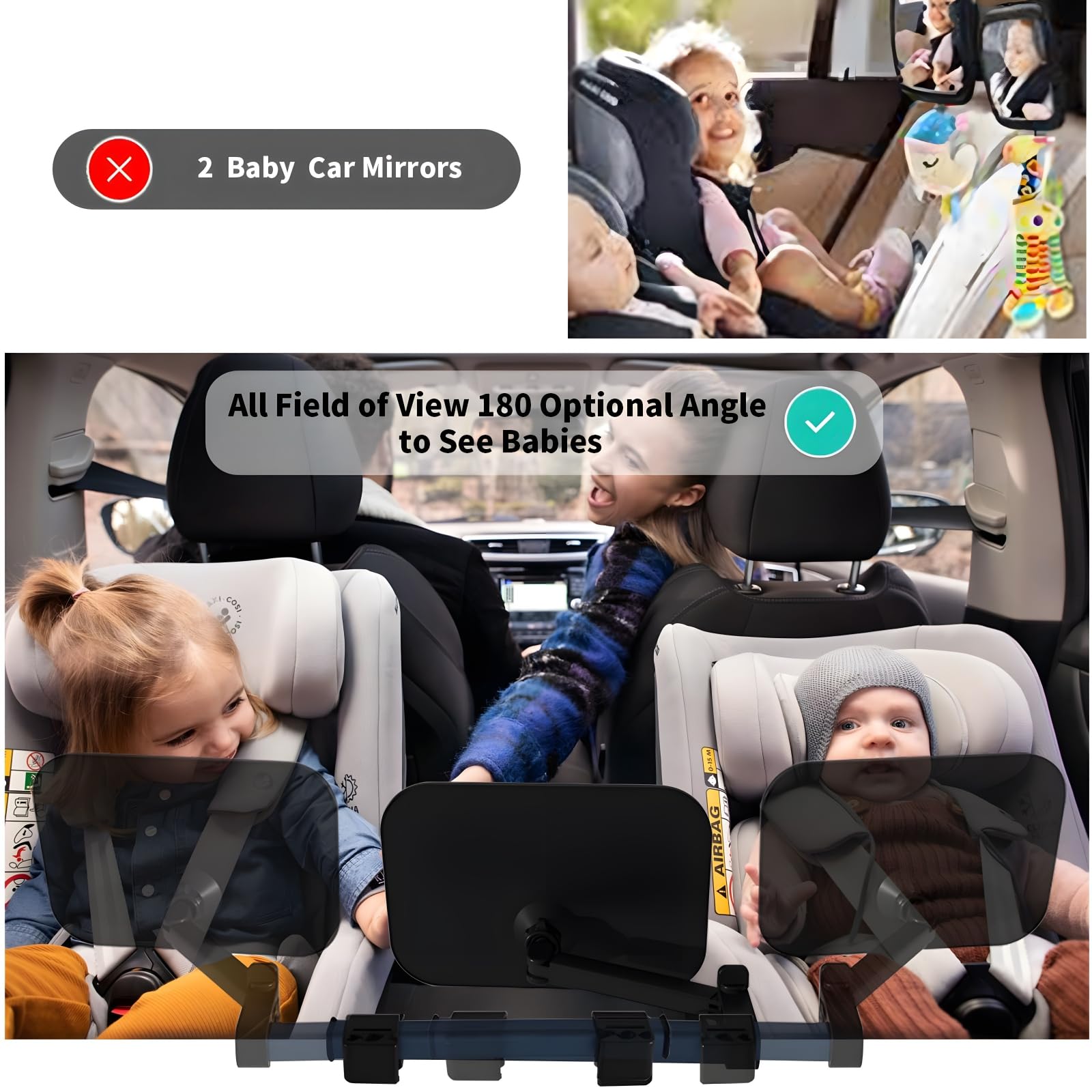 DCIDBEI 5-Piece Baby Car Mirror Set - 360° Adjustable Rear-Facing Mirror with Extendable Arms for Back Seat | Includes 2 Baby on Board Stickers & 2 Car Hooks | Safe Infant Monitoring for Road Trips & Daily Commutes