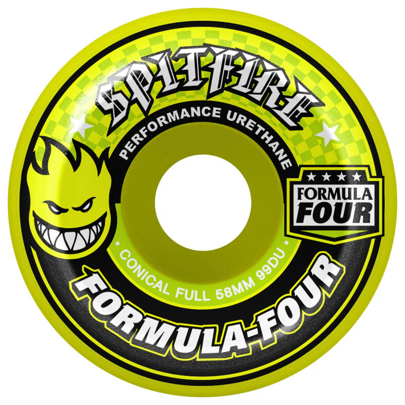 Spitfire F4 Formula Four Conical Full 99du Skateboard Wheels - Yellow - High Performance for Street Skating & Park Riding