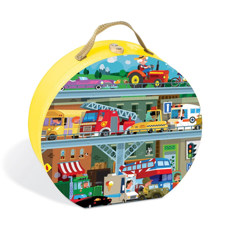 Janod Vehicle Suitcase Puzzle - Wooden Travel Toy for Kids - Perfect for Road Trips & Airplane Travel