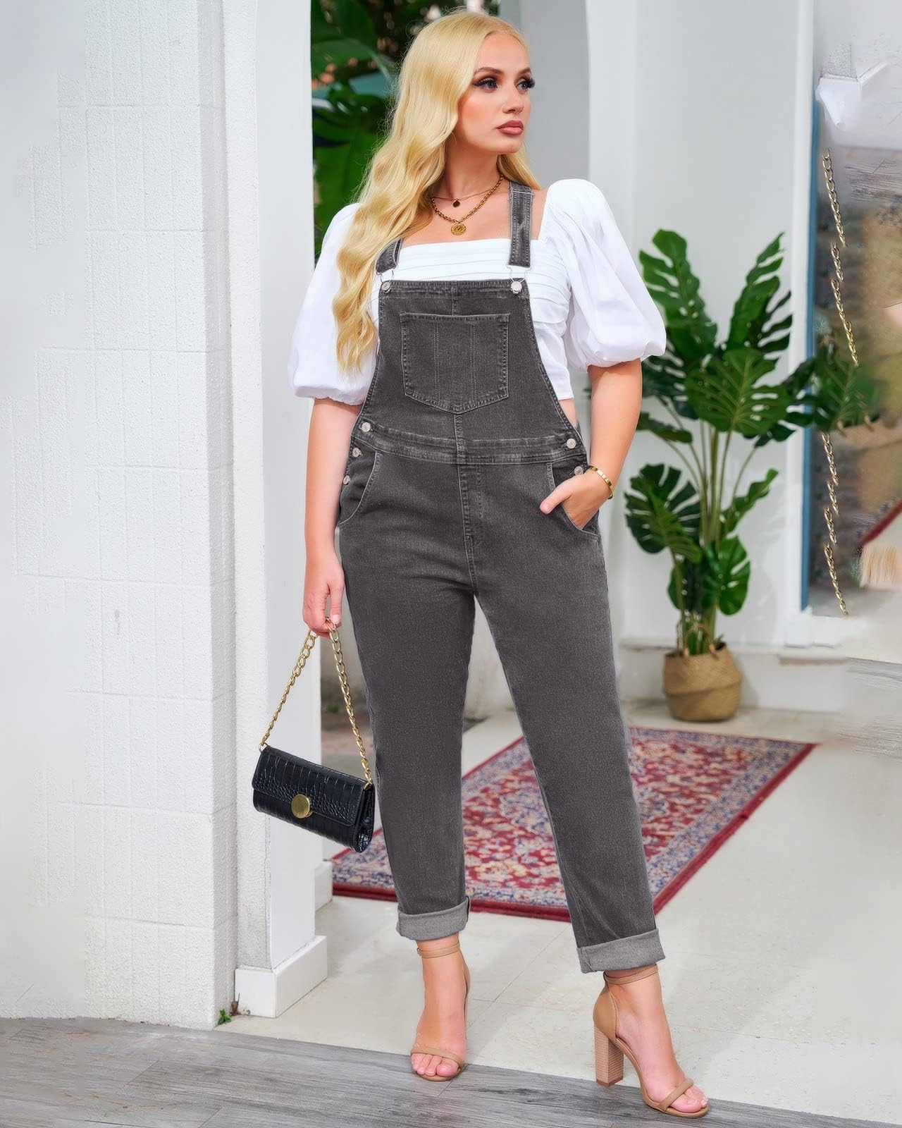 Vetinee Women's Classic Adjustable Strap Denim Overalls with Pockets - Comfortable Jeans Pants for Casual Wear, Work & Outdoor Activities
