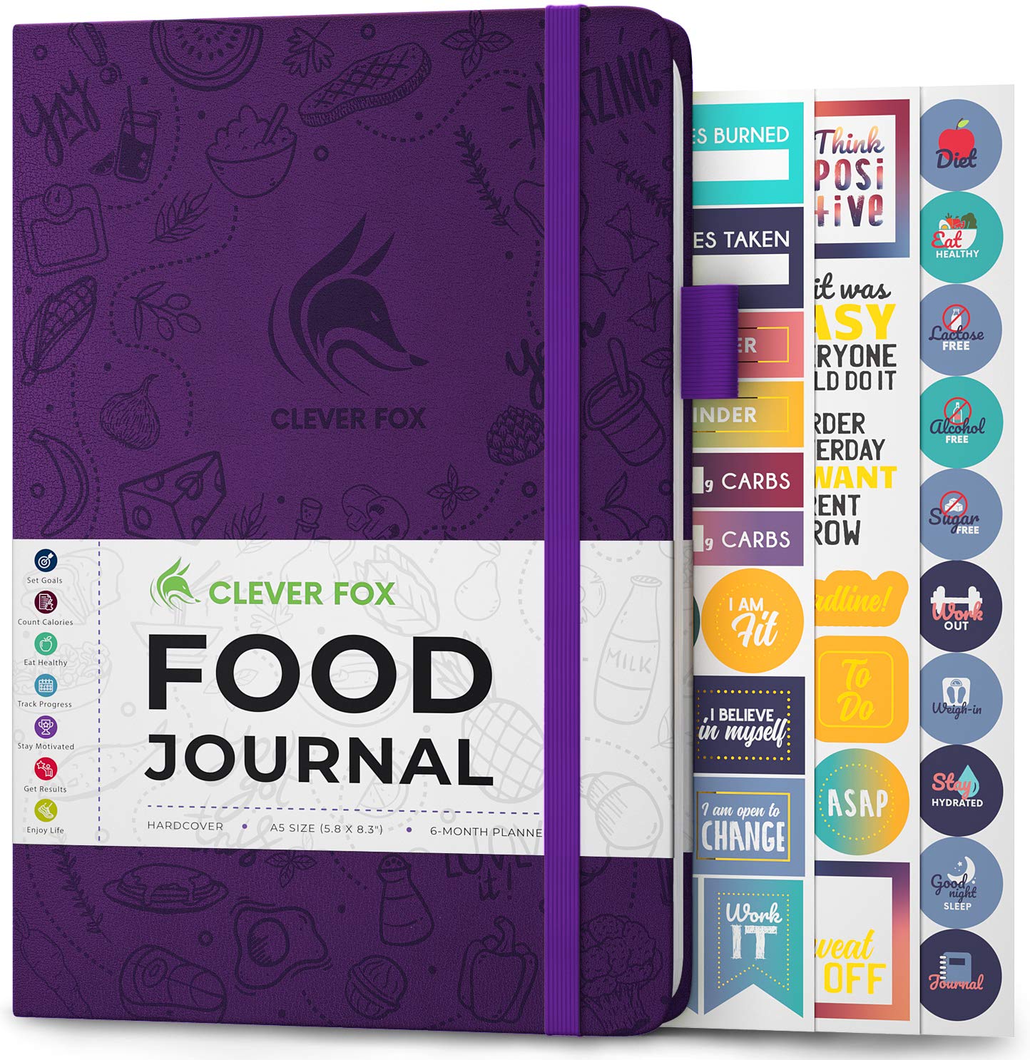 Clever Fox Food Journal - A5 Meal Planner for Calories & Nutrients Tracking (Purple) - Perfect for Weight Loss & Diet Management