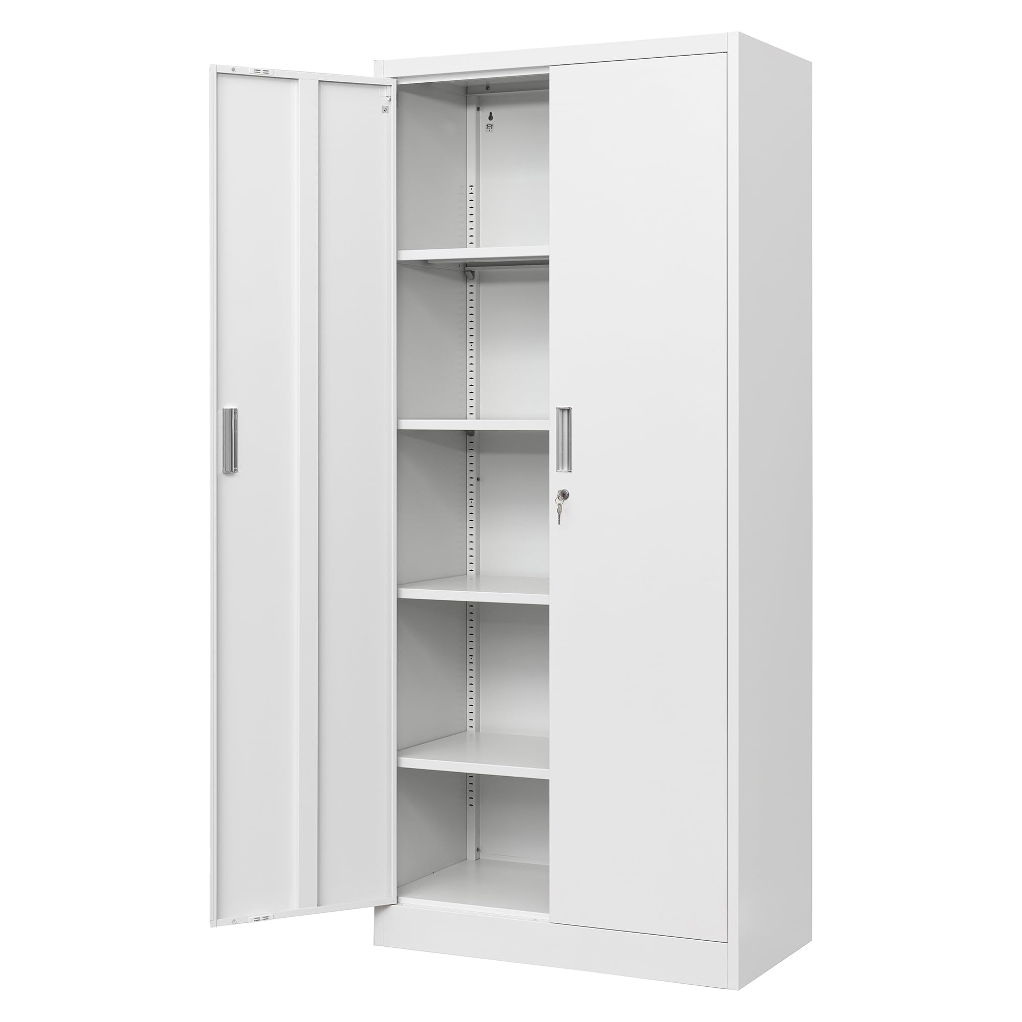 Heavy Duty Metal Storage Cabinet with Lock - 2 Lockable Doors & 4 Adjustable Shelves, White Garage Storage Organizer for Office, Home, Gym, School - Perfect for Storing Tools, Supplies & Equipment