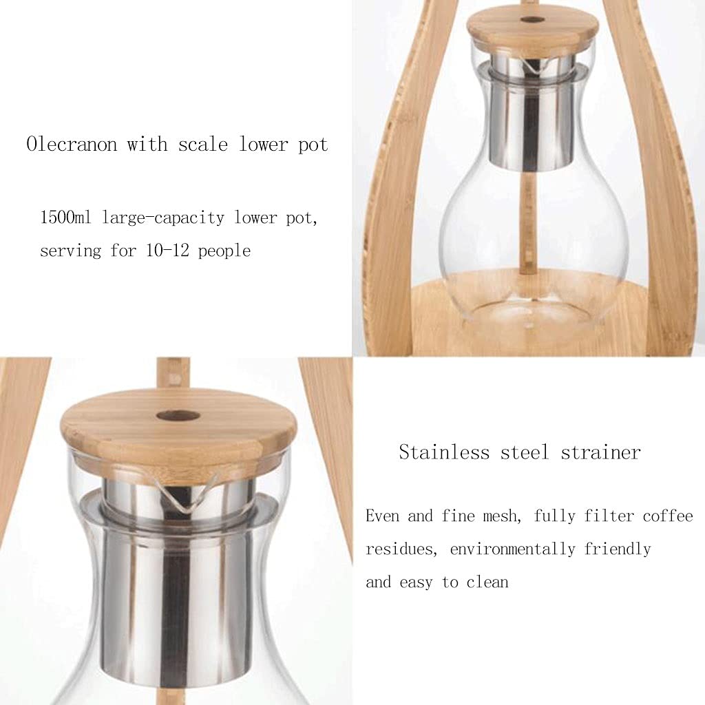 Premium Ice Drip Coffee Maker - 10-12 Cup Cold Brew Iced Coffee Maker with 1.5L Glass Pitcher (50.7oz) - Perfect for Homemade Cold Brew Coffee & Tea - Wood Color - Ideal for Office, Kitchen & Outdoor Use