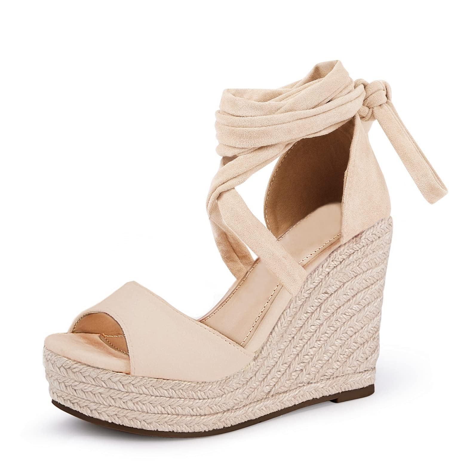 Women's Summer Espadrilles Wedge Sandals with Open Toe, Tie Lace-Up & Ankle Strap - Comfortable Platform Heels for Beach, Wedding & Casual Outfits