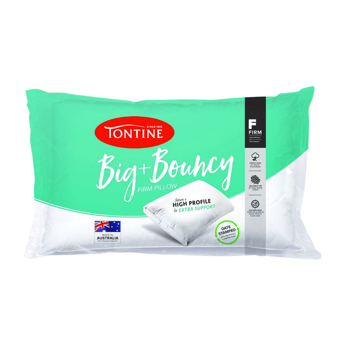 Tontine Big & Bouncy Firm High Pillows - 2 Pack Set for Side Sleepers & Back Pain Relief - Premium Support for Neck & Shoulder Comfort