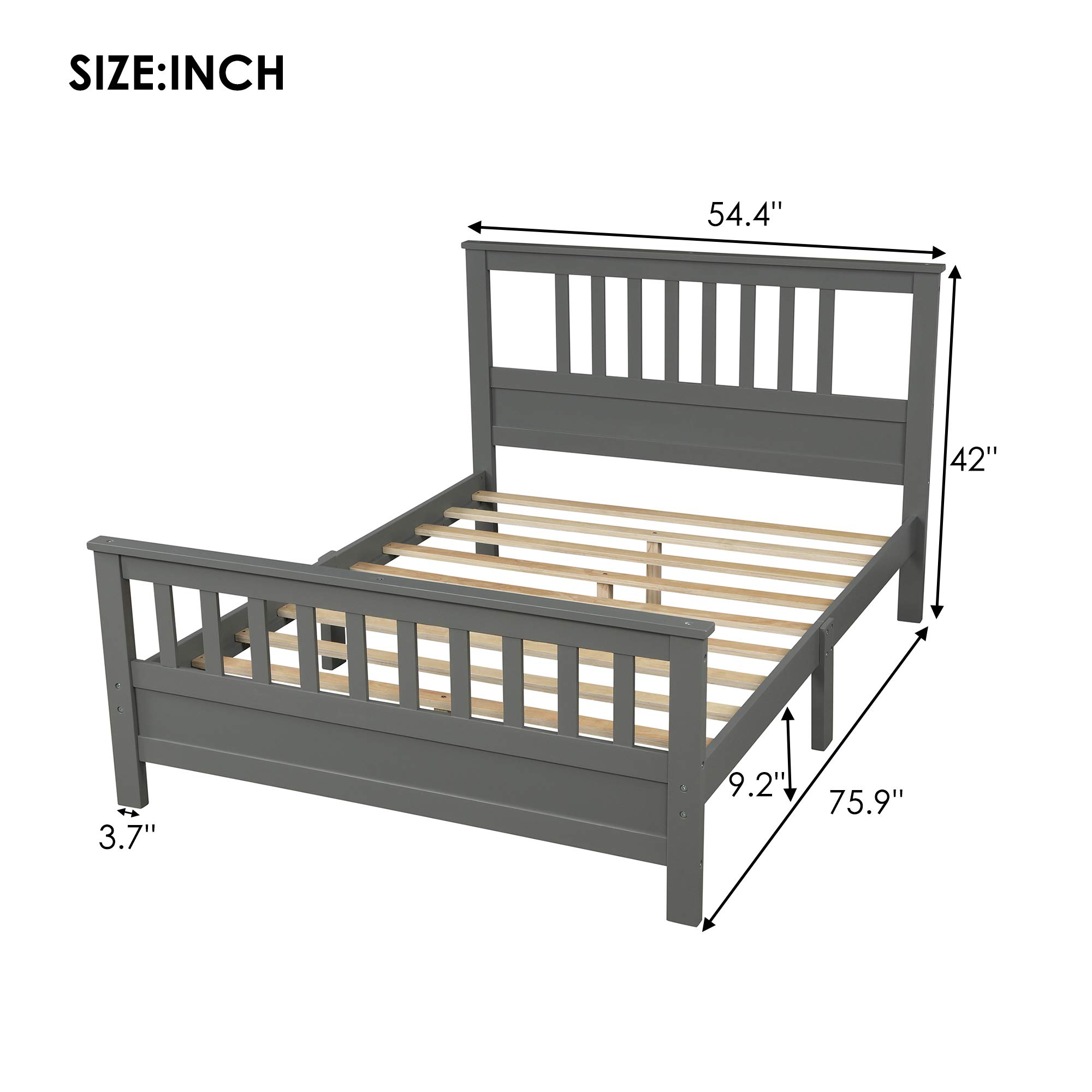 Merax Full Size Wood Platform Bed Frame with Headboard & Footboard - Sturdy Wood Slat Support, Easy Assembly, Mattress Foundation - Grey (Perfect for Bedrooms, Guest Rooms & Small Spaces)