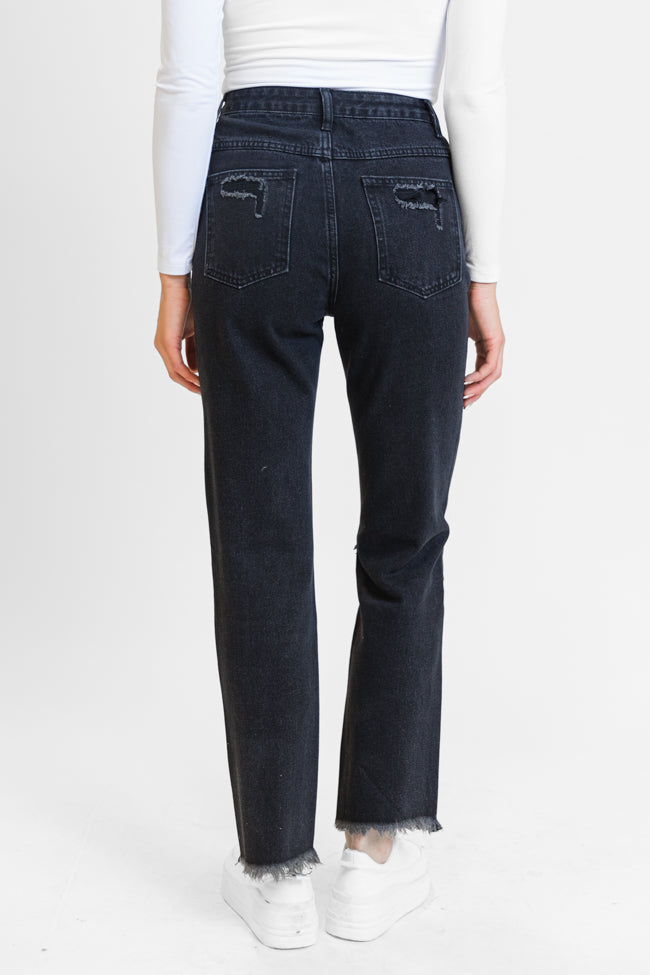 Megan Black Wash Distressed Straight Leg Tall Mom Jeans for Women - Vintage High Waist Denim Pants - Perfect for Casual Outfits, Streetwear & Everyday Wear