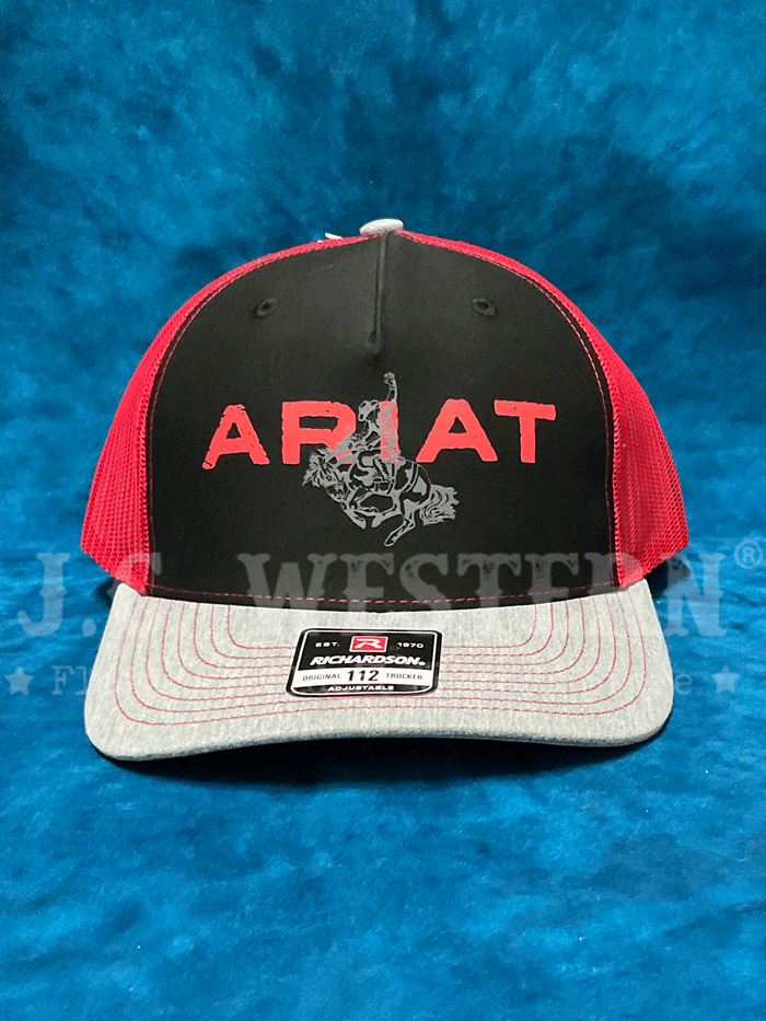 Ariat A300082664 Bucking Bronco Cap - Black & Red Cowboy Hat for Men & Women | Perfect for Rodeo, Horseback Riding & Outdoor Adventures