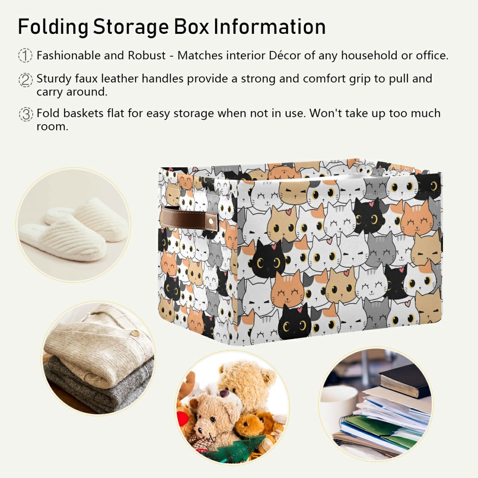 Collapsible Storage Basket Cube - Large Animal Cat Kitten Bin Box for Clothes, Toys & Laundry Organization | Foldable Organizer for Shelves, Closet, Nursery & Bedroom (1 Pack) | Perfect for Kids' Room Storage & Pet Toy Organization