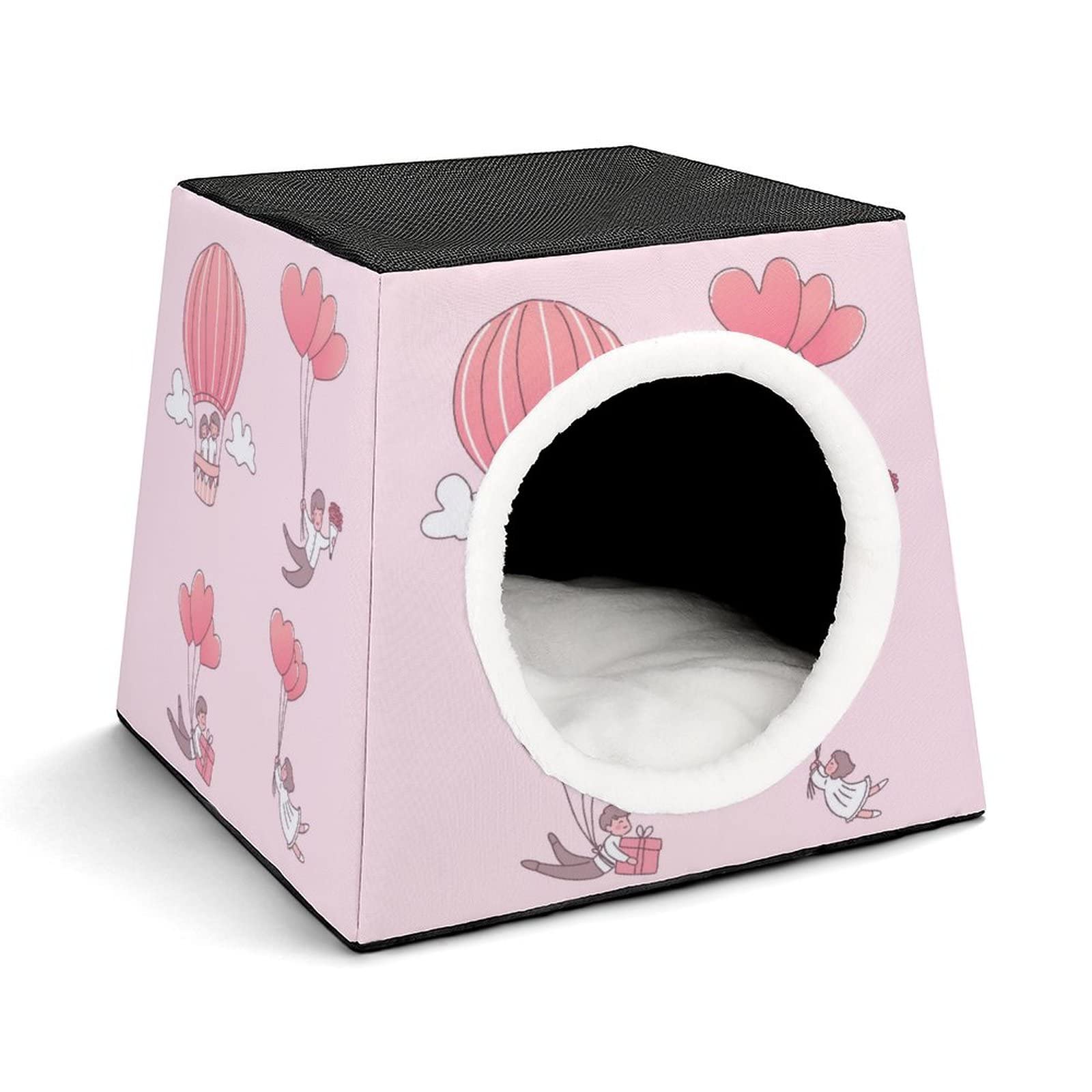 Cozy Printed Cat Bed & Sofa - Indoor Cat House with Soft Pillow for Kittens & Small Dogs - Pink Lover Design - Perfect for Living Room, Bedroom & Pet Play Areas