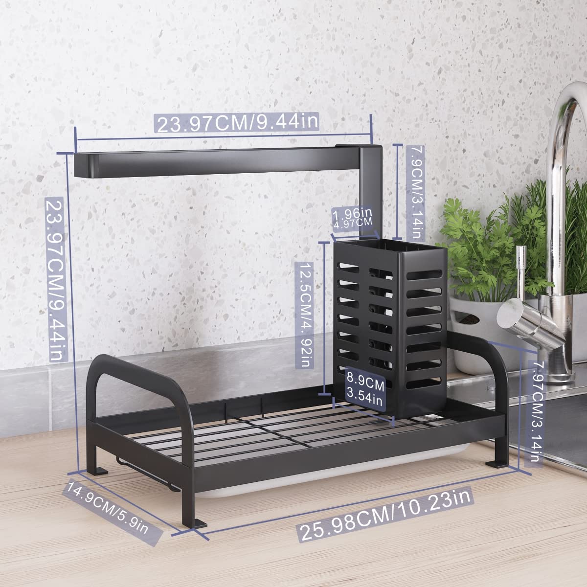 UMDONX Kitchen Sink Organizer - Dish Sponge Holder & Washing Up Caddy for Sink Organization - Black | Perfect for Kitchen Countertop, Dish Drying Rack & Sink Storage
