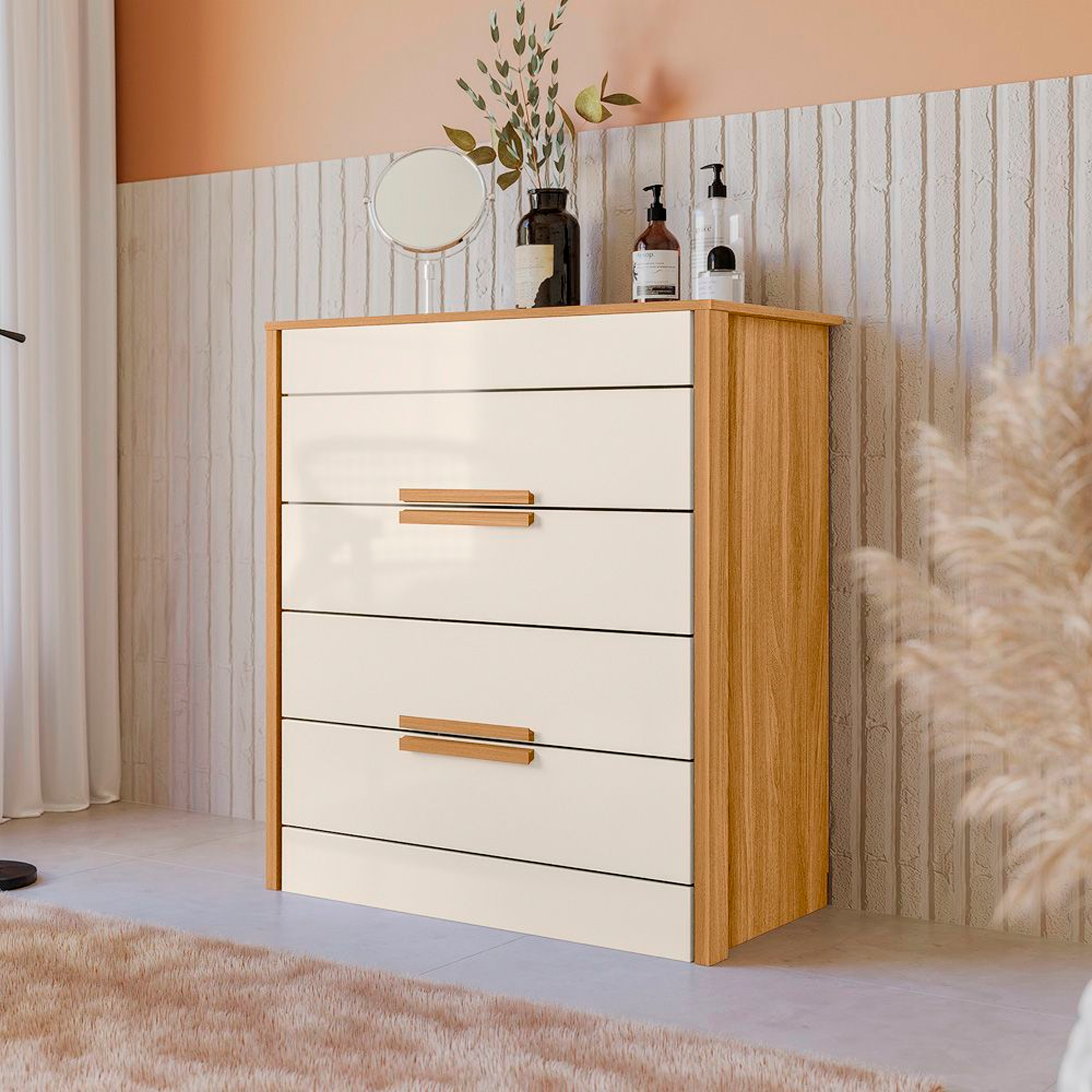 Dhara 4-Drawer Dresser in Freijo/Off White - Modern Wooden Storage Cabinet for Bedroom & Living Room | DJ Muebles Furniture Collection