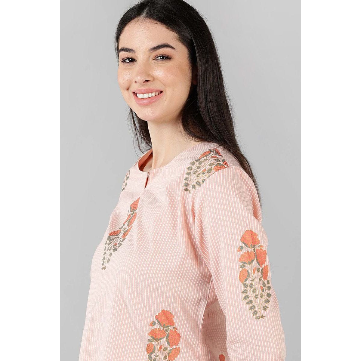 Soft Pink Cotton Striped Nightwear Set for Women - Cozy Sleepwear & Loungewear for Relaxing at Home