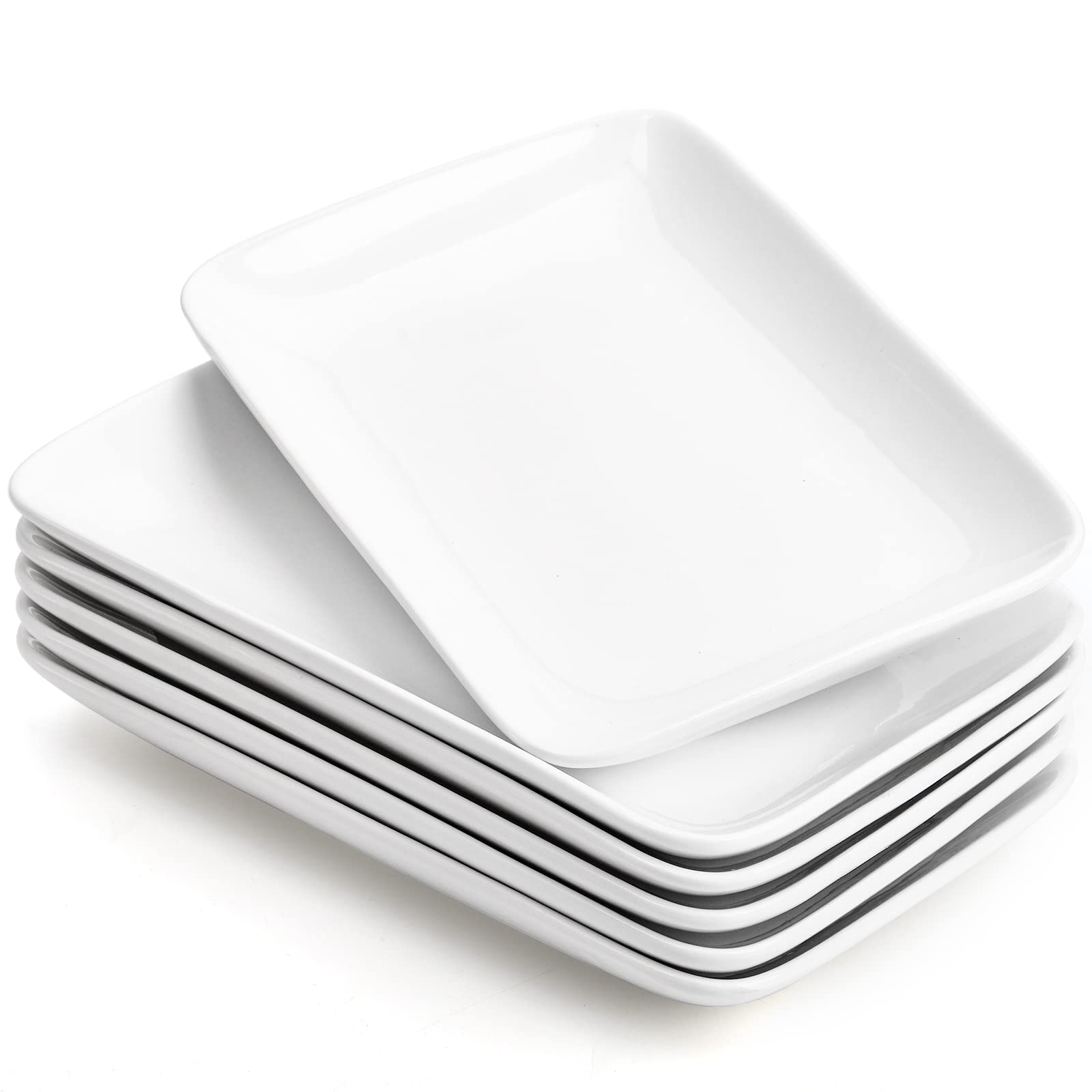 Foraineam 10 Inch White Porcelain Rectangular Salad Plates Set of 6 - Dishwasher & Oven Safe Appetizer Dessert Plates for Sushi, Pasta, Fruit - Perfect for Dinner Parties, Restaurants, and Home Entertaining