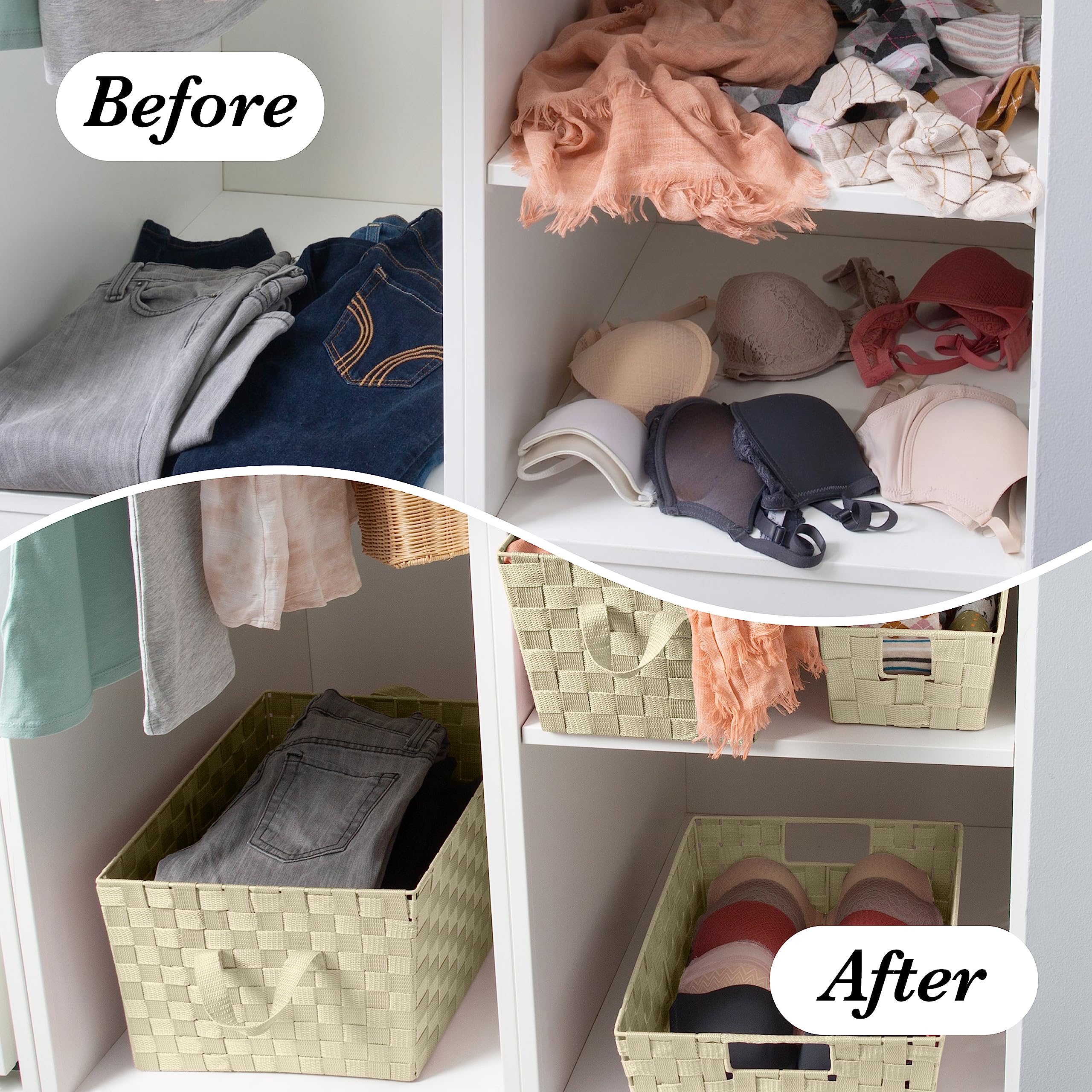 Medium Woven Tote Basket with Handles - Storage Organizer for Bedroom, Bathroom & Nursery