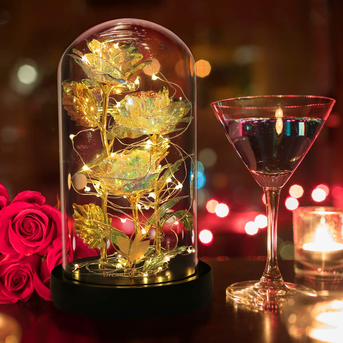 Enchanted Beauty and The Beast Rose in Glass Dome - Sparkling Eternal Rose Gift for Women, Mom, Wife, Girlfriend - Perfect Birthday, Anniversary, Mother's Day Present - Romantic Home Decor & Keepsake