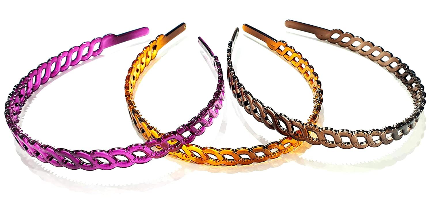 3-Piece Simple Fancy Plastic Elastic Hair Bands with Wavy Teeth Comb - Black & Brown Shine Headband Hoop Hair Accessories for Women & Girls - Perfect for School, Work, Parties and Everyday Styling