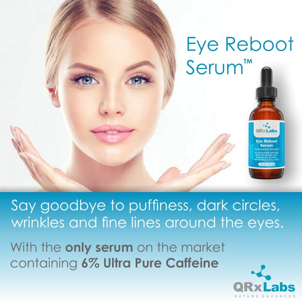 **6% Caffeine Eye Serum with Hyaluronic Acid, Rosehip Oil & Retinol - Dark Circle & Puffiness Treatment for Wrinkles, Fine Lines & Crow's Feet - 1 oz / 30 ml - Perfect for Morning & Night Skincare Routine**
