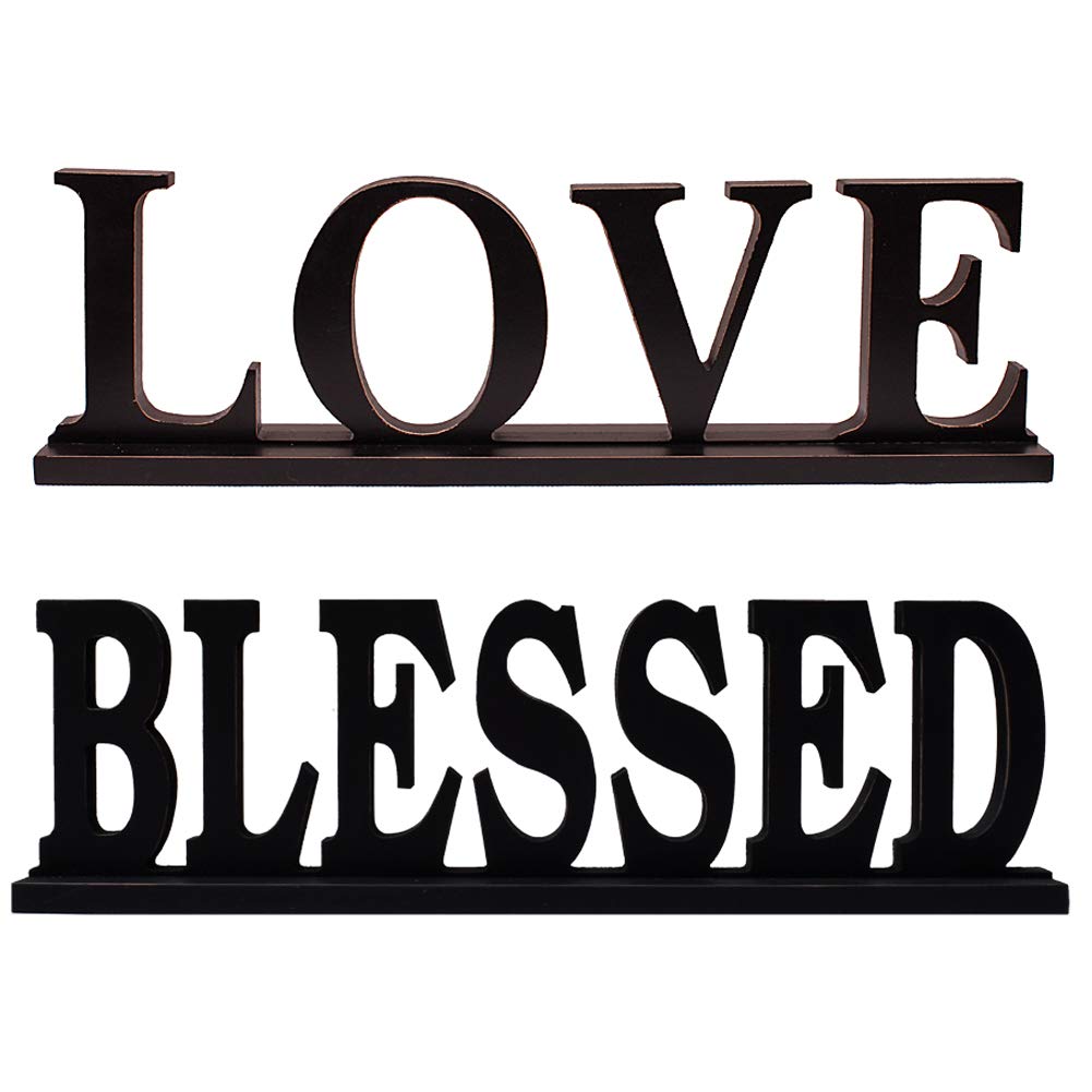 E-view Wooden Family Sign for Home Decor - Personalized Tabletop Word Plaque with Decorative Letters (Set of 2) - Perfect for Living Room, Entryway, or Wedding Gift