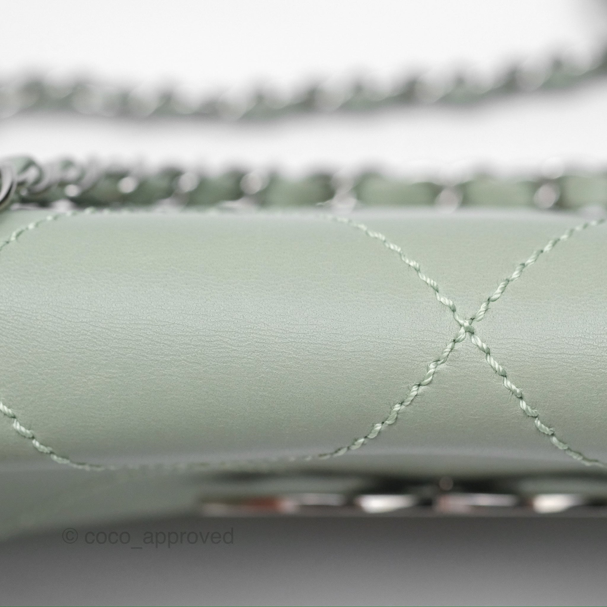 Chanel CC East West Flap Bag Genuine Lambskin Leather Mint Green with Silver Hardware - Luxury Crossbody Purse for Women, Perfect for Date Night & Special Occasions