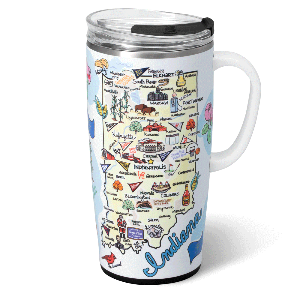 22oz Indiana Travel Mug - Insulated Stainless Steel Coffee Tumbler with Lid - Perfect for Commuting, Camping & Outdoor Adventures