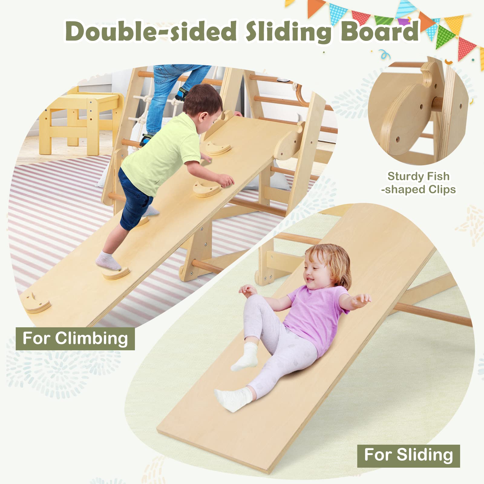 Costzon 7-in-1 Indoor Jungle Gym for Toddlers - Montessori Climbing Toys with Slide, Climbing Net & Gymnastic Rings - Wooden Playground Climber Playset for Kids Ages 3+ | Perfect for Indoor Playrooms, Daycares & Birthday Gifts
