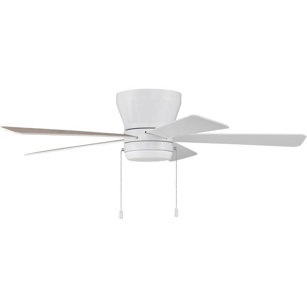 Craftmade MER52W5 52-Inch Flush Mount Ceiling Fan with LED Light Kit & Pull Chain, 5 Reversible Blades (White/Washed Oak) - Perfect for Bedroom, Living Room & Indoor Spaces