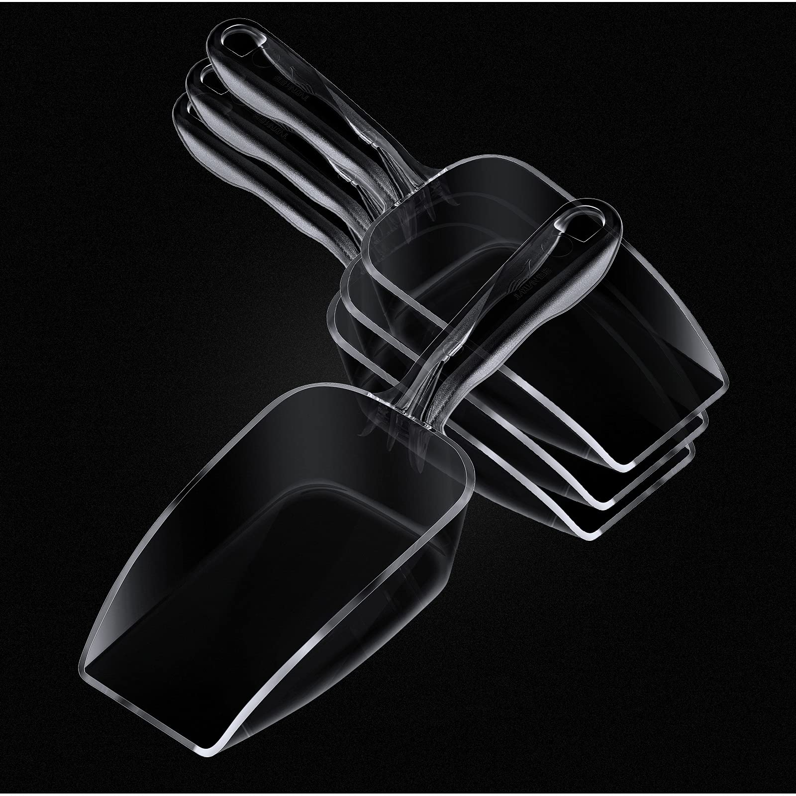 HESTYA 4-Piece Clear Plastic Multi-Purpose Scoop Set - 9.25 Inch Candy, Ice Cream, Protein Powder, Coffee & Tea Scooper for Buffets, Kitchens & Food Service
