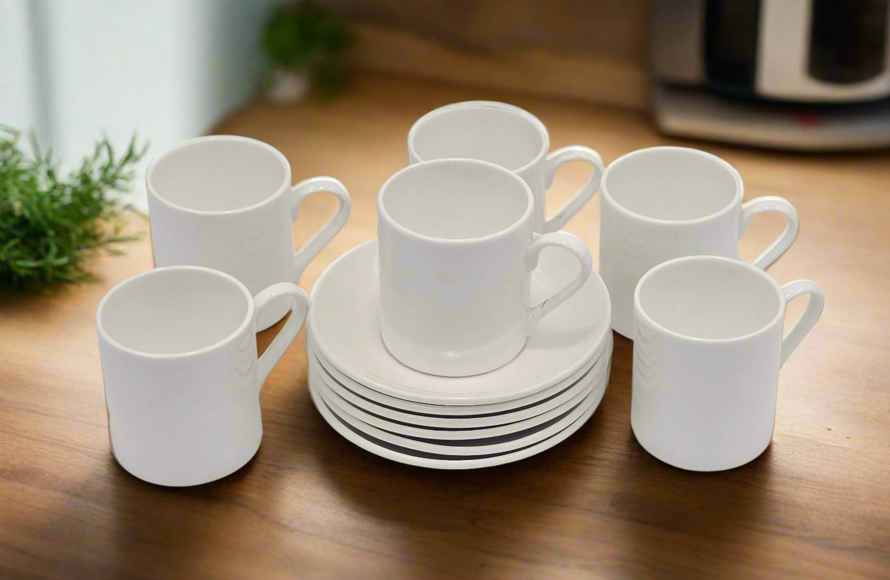 6-Piece White Coffee Set - Elegant Porcelain Coffee Cups & Saucers for Home, Office, or Restaurant Use