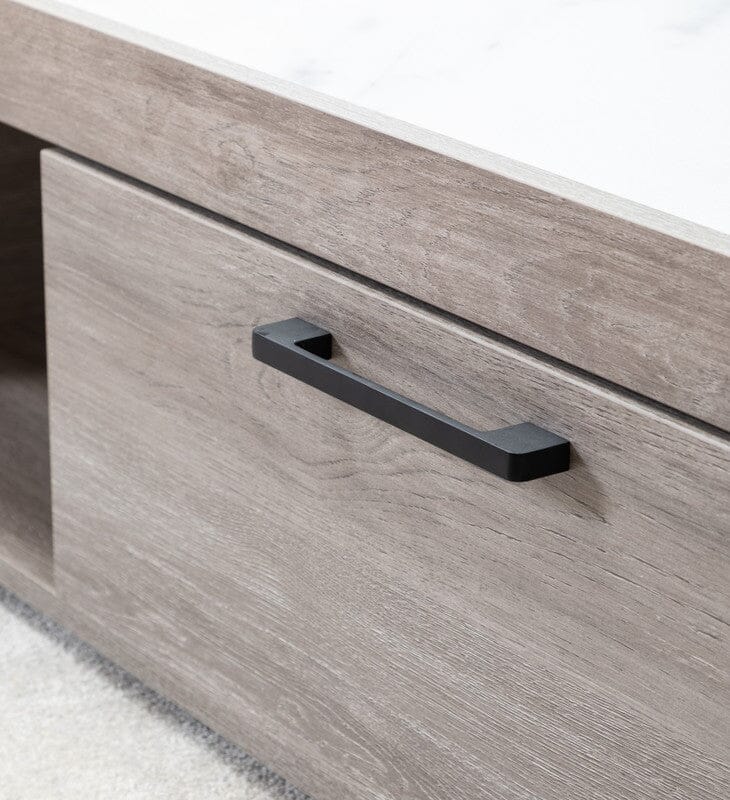 Apollo Gray Oak Coffee Table with Faux Marble Top and Drawer - Modern Living Room Furniture for Small Spaces, Home Decor Centerpiece