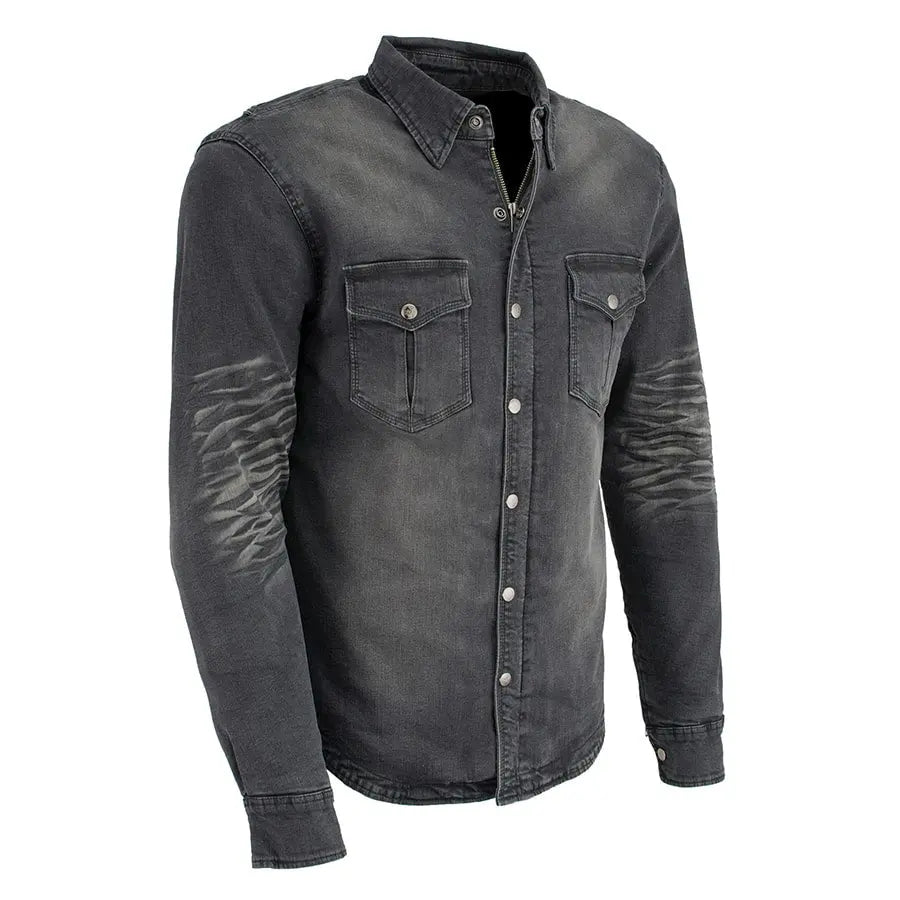Milwaukee Leather Men's Faded Denim Armored Shirt Jacket - Motorcycle Riding Gear for Bikers & Outdoor Protection