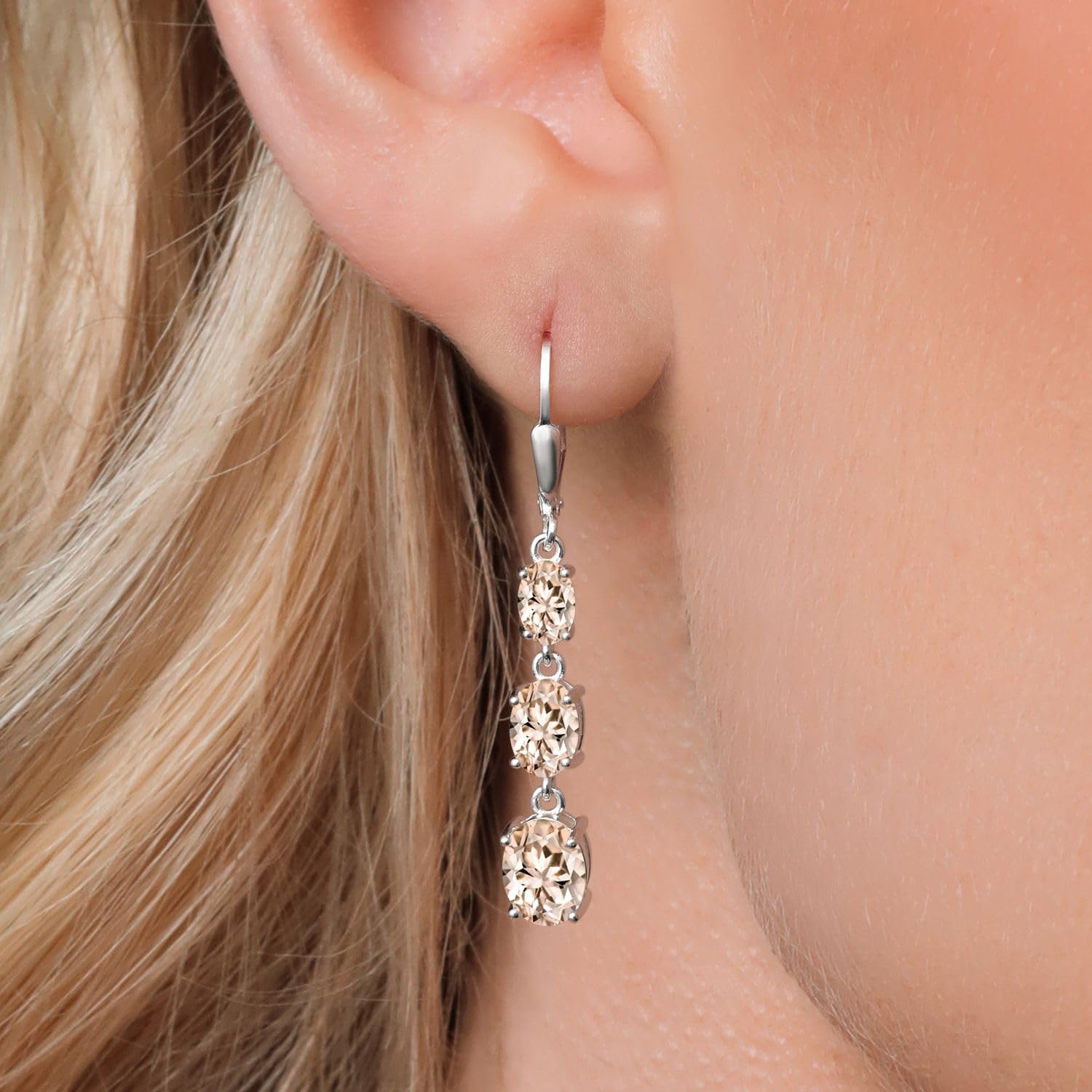 Gem Stone King 3-Stone Leverback Drop Dangle Earrings for Women | 925 Sterling Silver Birthstone Jewelry | Oval 8x6mm, 7x5mm & 6x4mm Gemstones | Elegant Gift for Mom, Wife, Her | Perfect for Birthdays, Anniversaries & Special Occasions