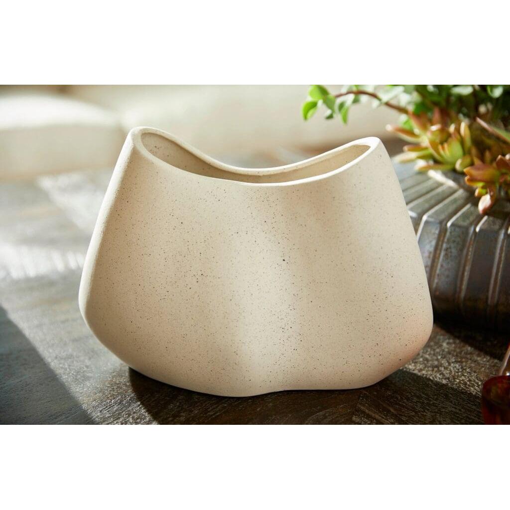 Cyan Design 11776 Organic Pinched Bowl - Handcrafted Grainy White Ceramic Serving Bowl for Salad, Soup & Desserts | Perfect for Dining Table, Kitchen & Home Decor