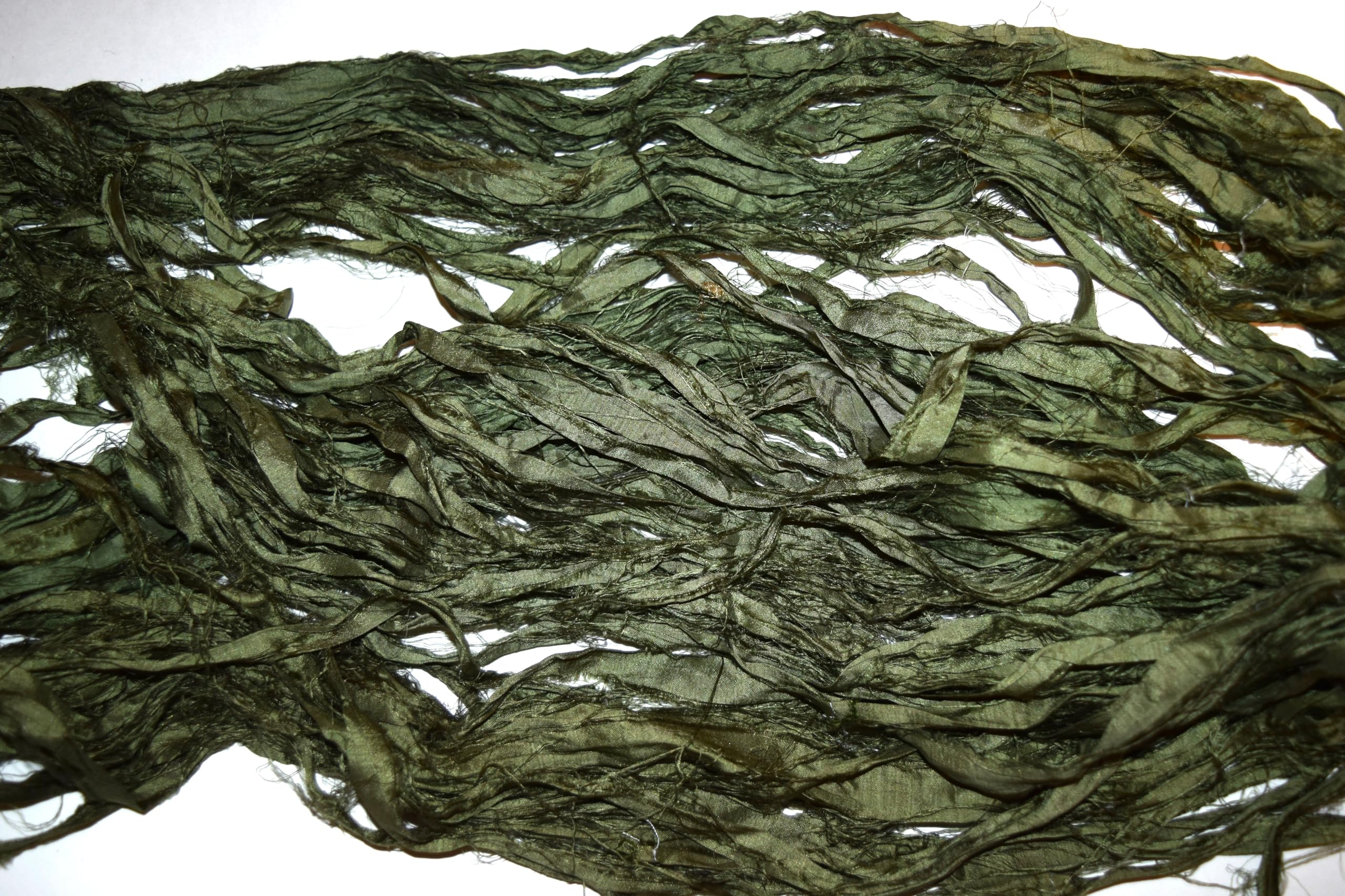 100% Pure Silk Sari Ribbon Yarn - Dark Green for Knitting, Crochet & DIY Crafts | Premium Handmade Silk Thread for Scarves, Shawls & Home Decor