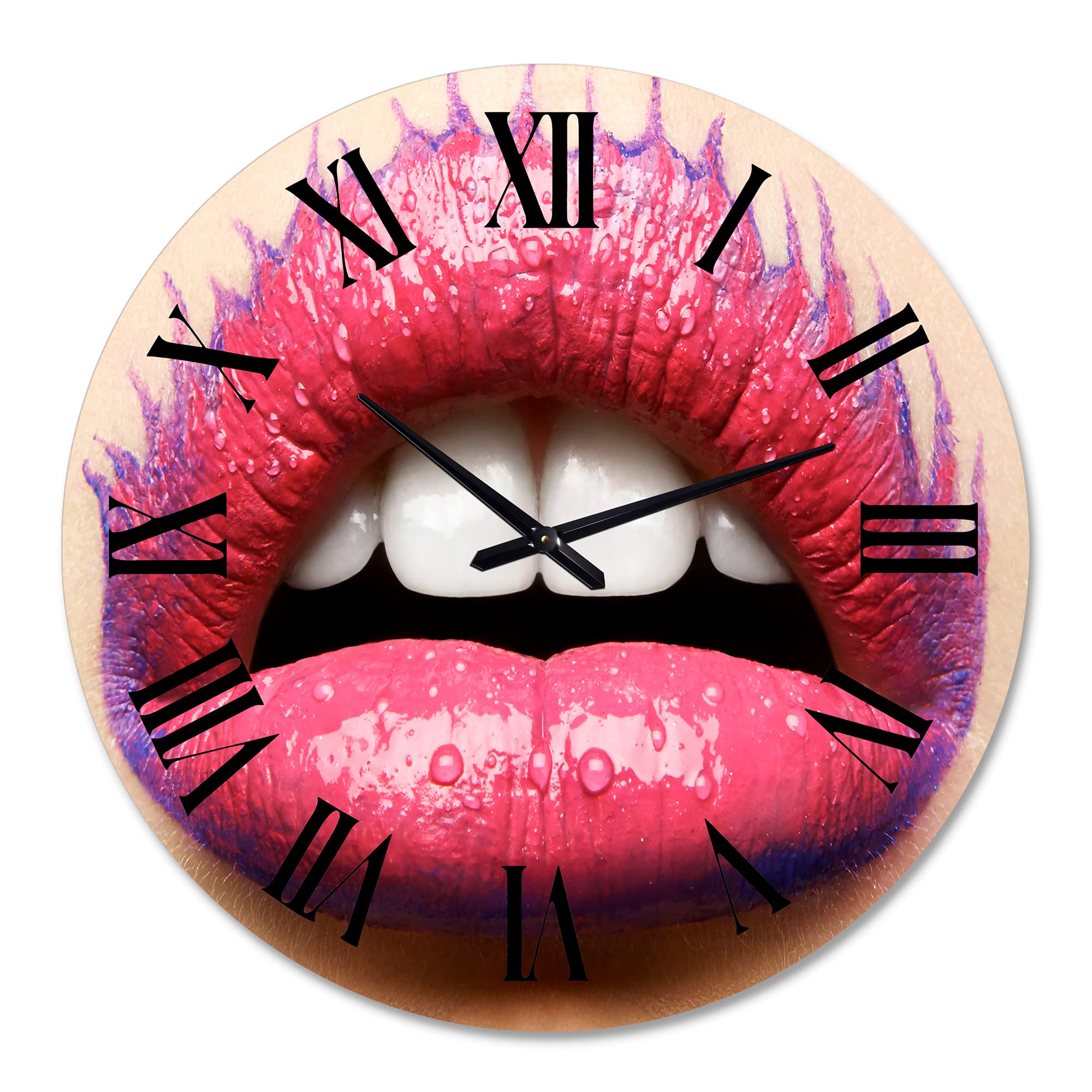 Stylish Modern Wall Clock - Beautiful Pink Lipstick Lips Design for Home & Office Decor | Large Decorative Wall Clock for Living Room, Bedroom, or Gift