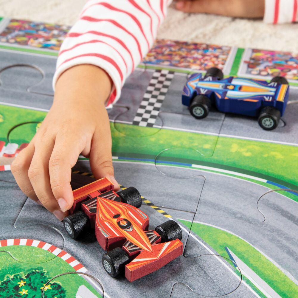Peaceable Kingdom Puzzle & Play Race Day - Fun Kids Educational Puzzle Game for Family Game Night & Learning Activities