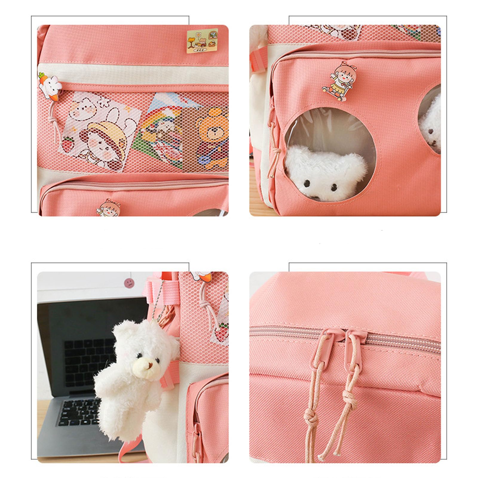 5Pcs Cute Kawaii Backpack Set for School - Aesthetic Yellow Backpack with Accessories | Girls School Supplies, College Backpack, Travel Daypack for Teens & Kids