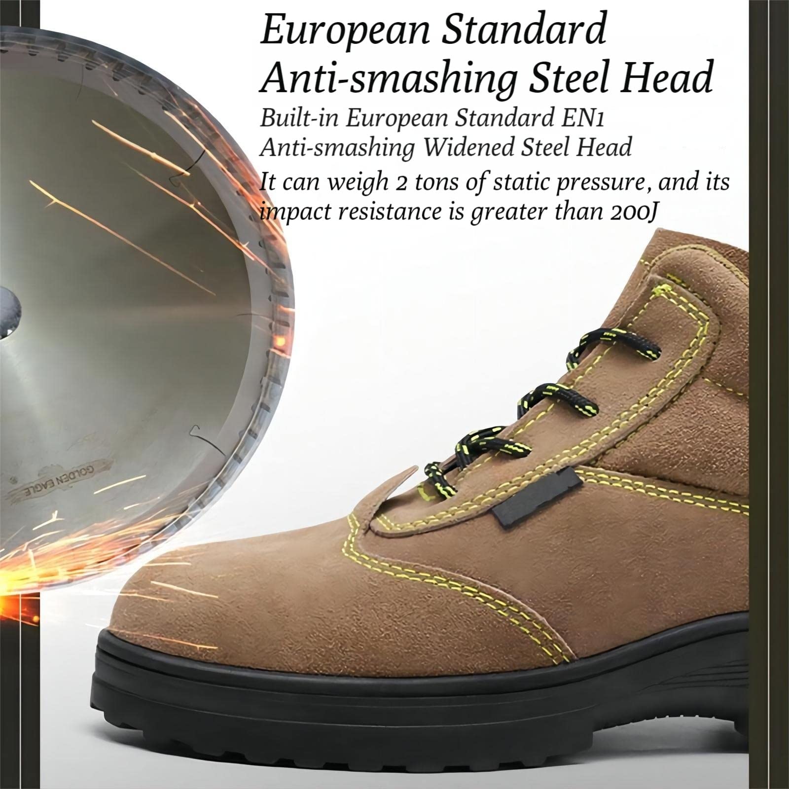 Men's Lightweight Steel Toe Safety Boots - Autumn Winter Work Shoes with Non-Slip & Puncture Resistant Sole - Breathable Industrial Safety Footwear (UK 7.5) for Construction, Warehouse & Outdoor Work