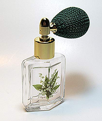 Refillable Empty Glass Perfume Atomizer Bottle with Floral Design & Green Squeeze Bulb Sprayer - Portable Travel Size for Purse, Gym Bag & On-the-Go Fragrance Refills