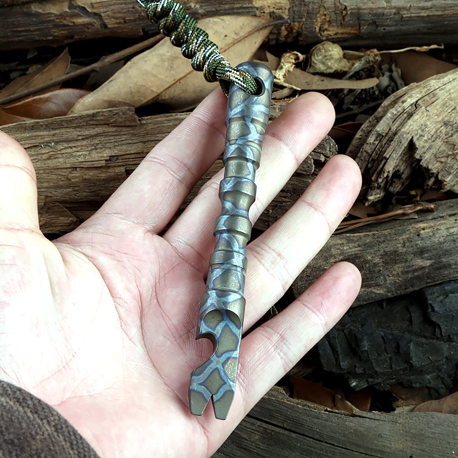 Premium Titanium Crowbar Nail Puller Pry Bar with Bottle Opener - Durable EDC Multi-Tool for Camping, Survival & DIY Projects (Burnt Titanium Finish) - Perfect for Outdoor Adventures, Home Repairs & Emergency Kits
