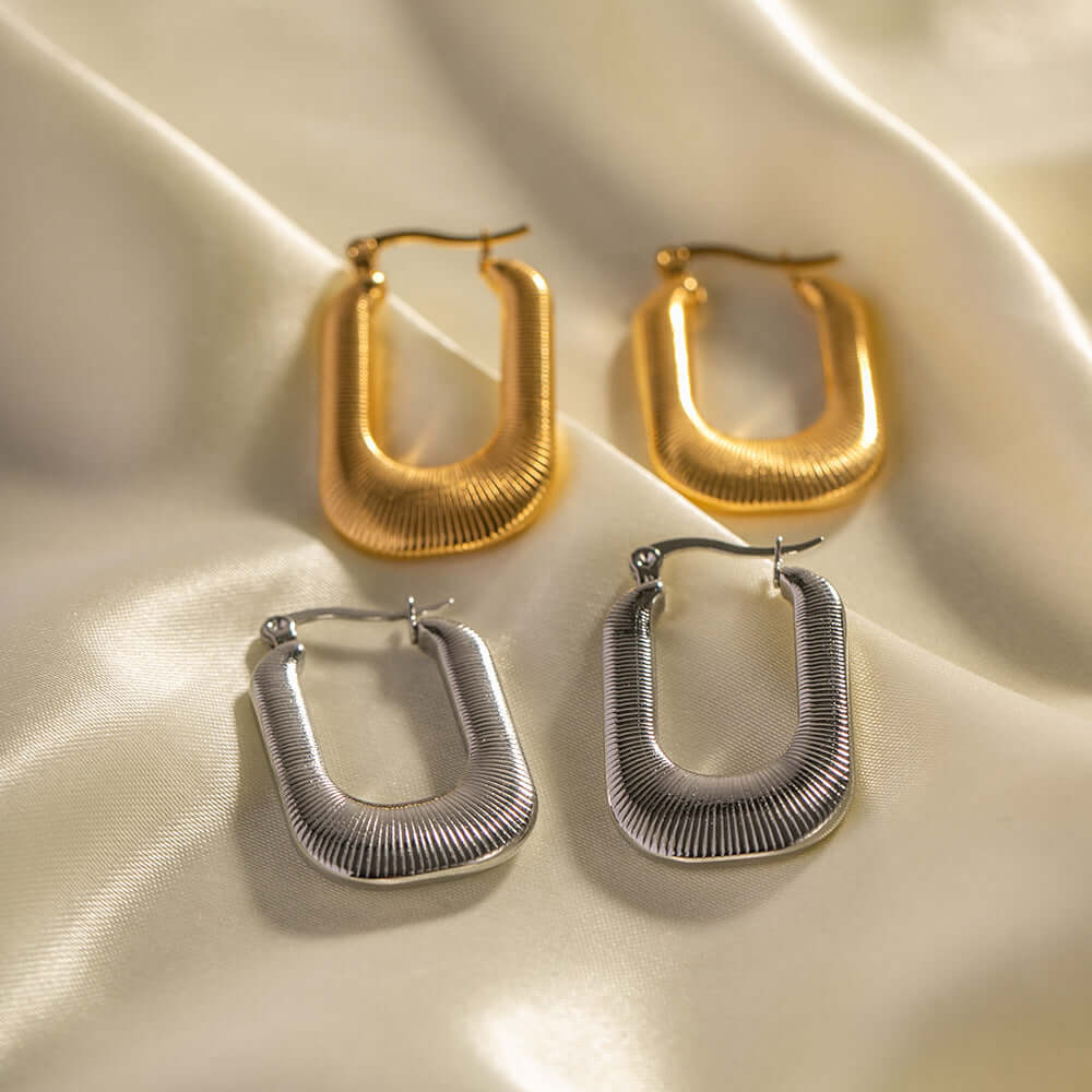 18K Gold Plated Hollow Textured U Hoop Earrings for Women | Lightweight Dainty Everyday Jewelry Gift | JDE829 | Perfect for Office, Date Night & Special Occasions