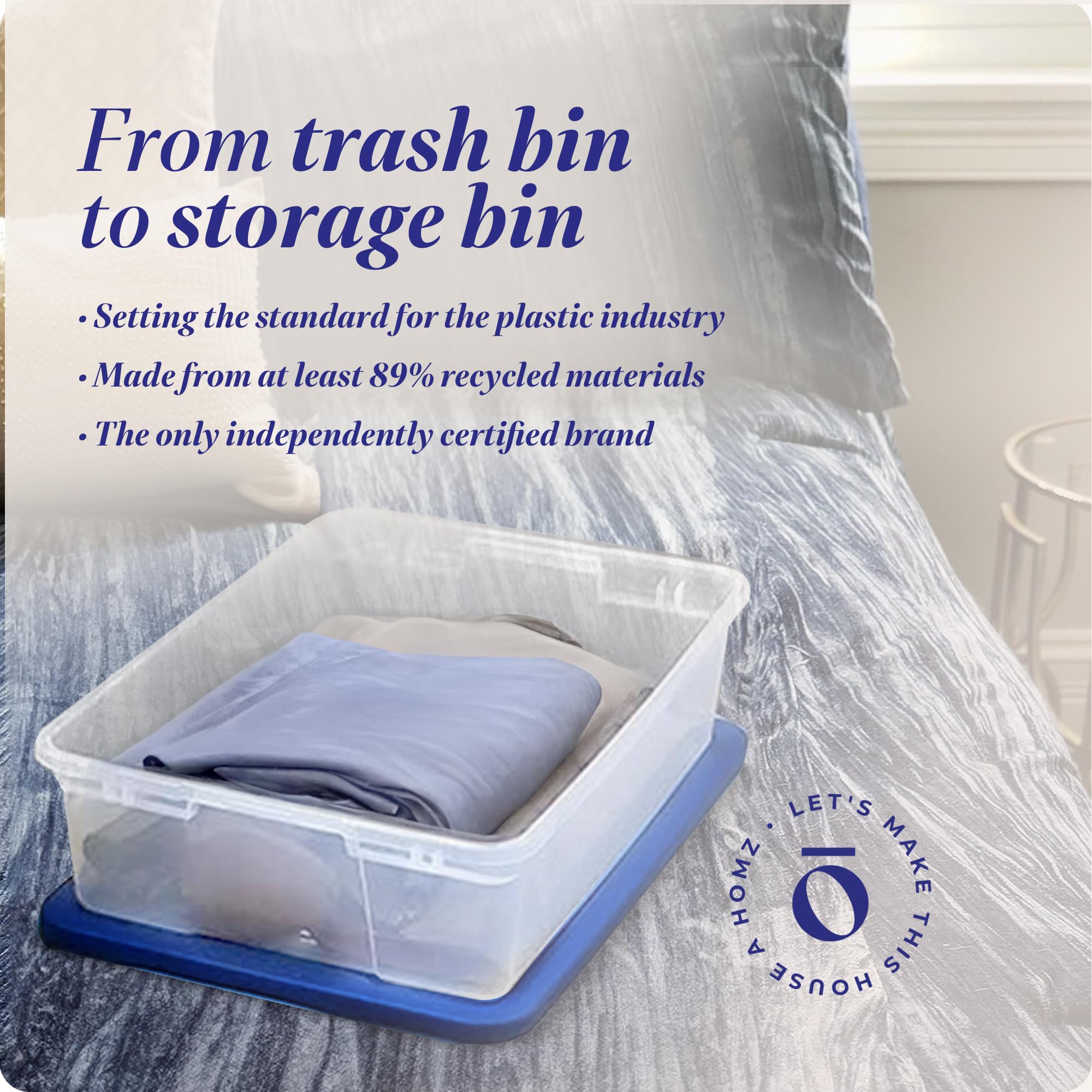 HOMZ 4-Pack Large Clear Plastic Storage Bins with Secure Lids - 41 Quart Organizing Containers for Home, Office & Closet Storage - Stackable & Durable Blue Bins for Clothes, Toys & Seasonal Items