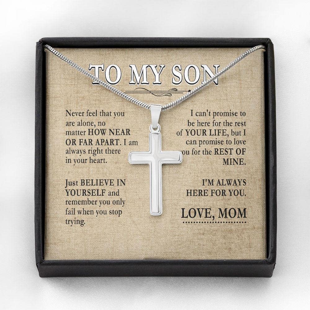 Son Necklace Gift for Men - Personalized Cross Pendant for Birthday, Graduation & Special Occasions | Meaningful Jewelry from Mom to Son | T53097 | Perfect for Daily Wear, Church & Family Events