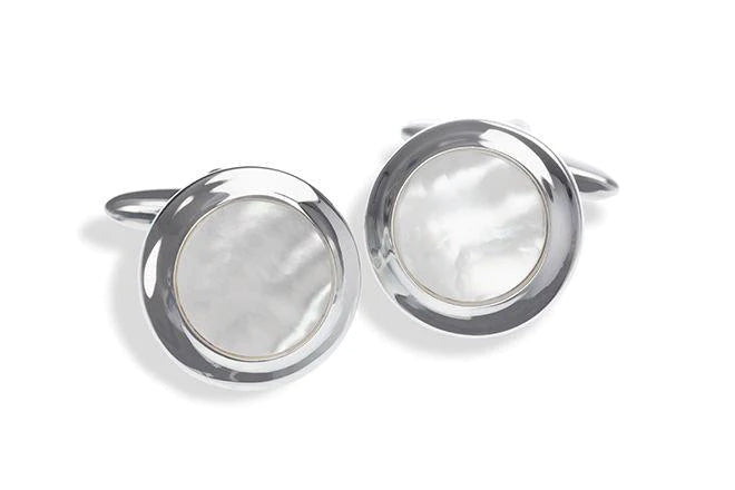 Elegant Rhodium-Plated Mother of Pearl Cufflinks for Men - Perfect for Grooms, Best Men, Ushers & Fathers of the Bride | GROSVENOR Collection | Ideal for Weddings, Formal Events & Special Occasions